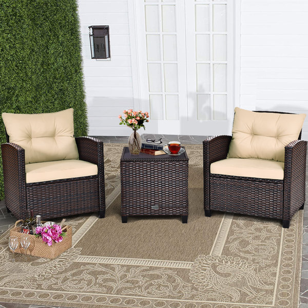 Costway Wicker/Rattan 2 Person Seating Group with Cushions & Reviews Wayfair